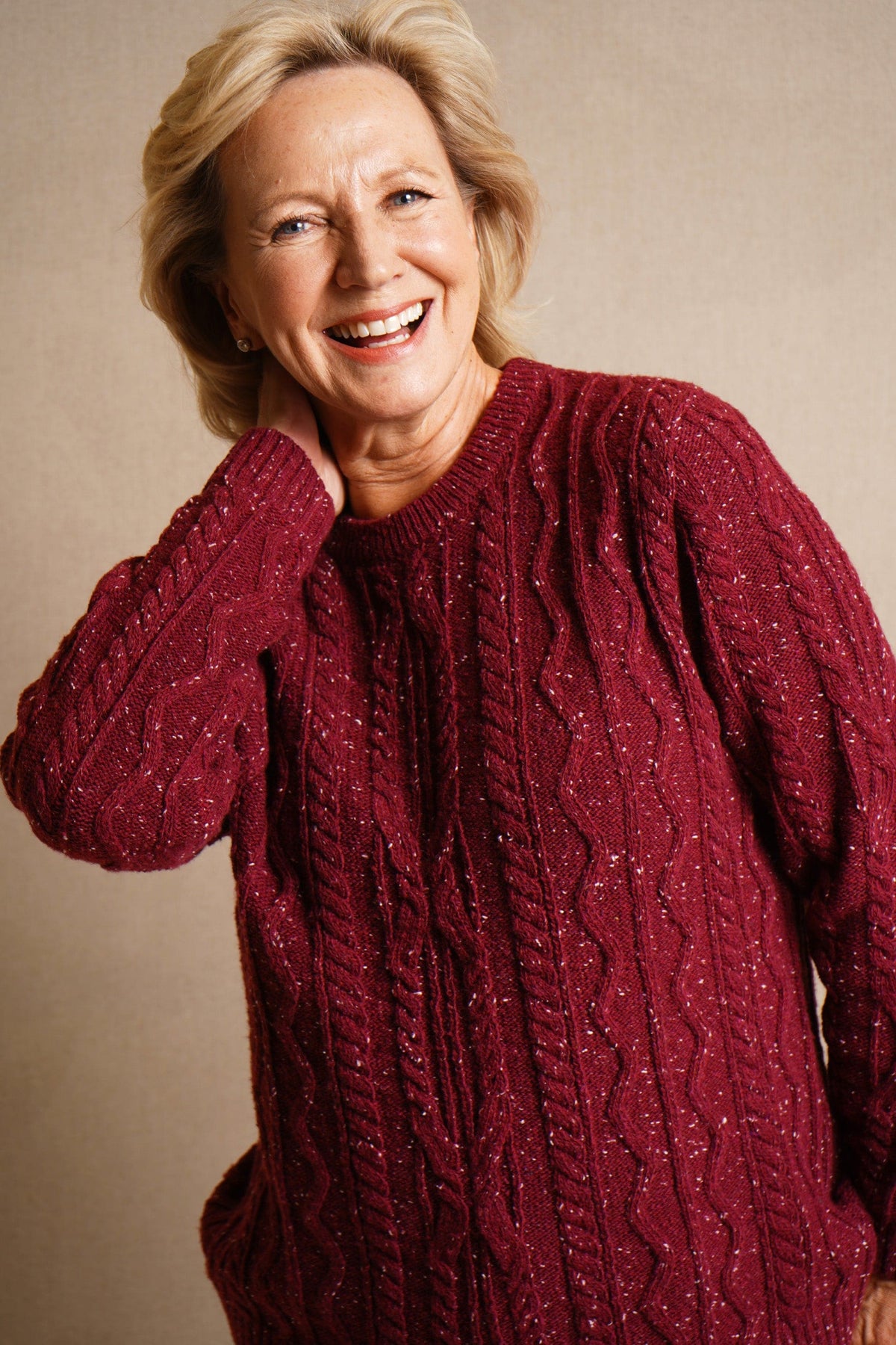 Aine | Cable Knit Crew Neck Jumper with Flecked Aran Detail