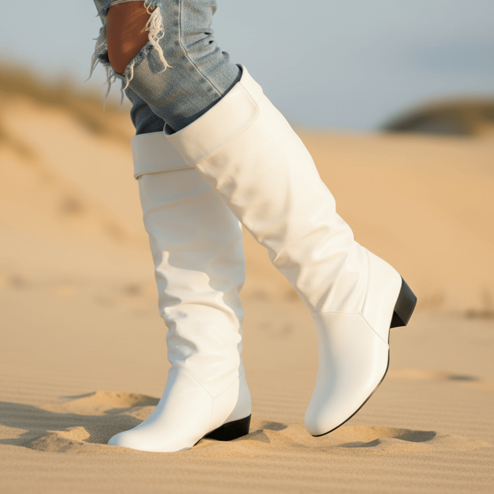 Amy | Knee High Slouchy Boots with Slip-On Design and Round Toe
