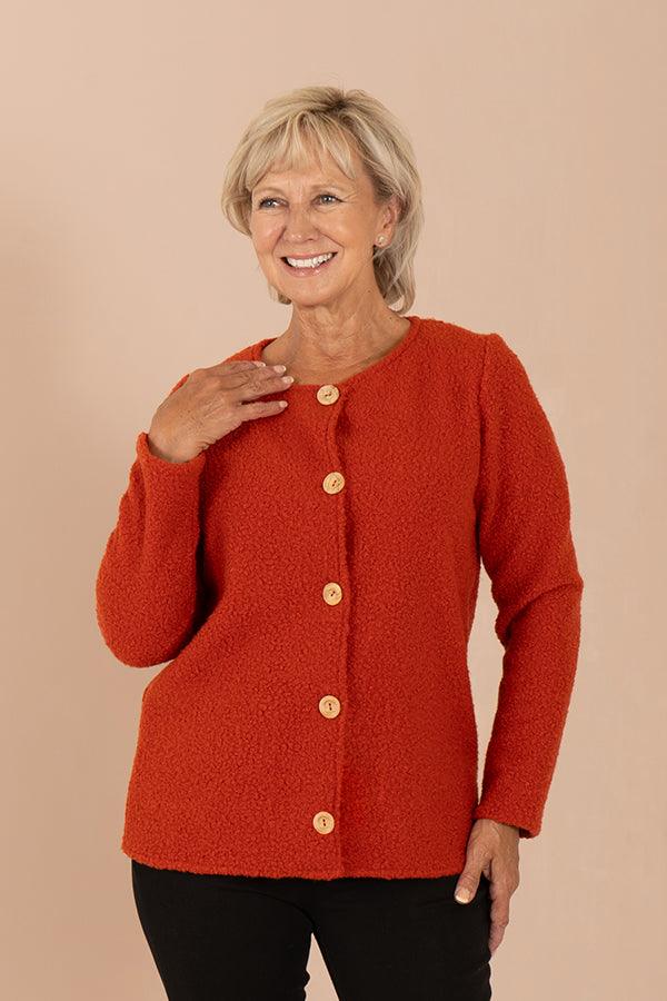 Neasa | Textured Bouclé Button-Front Cardigan Jacket with Round Neckline