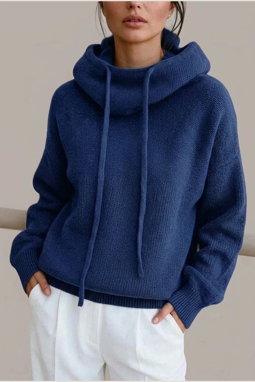 Lorna | Knitted Drawstring Hooded Jumper with Ribbed Hem