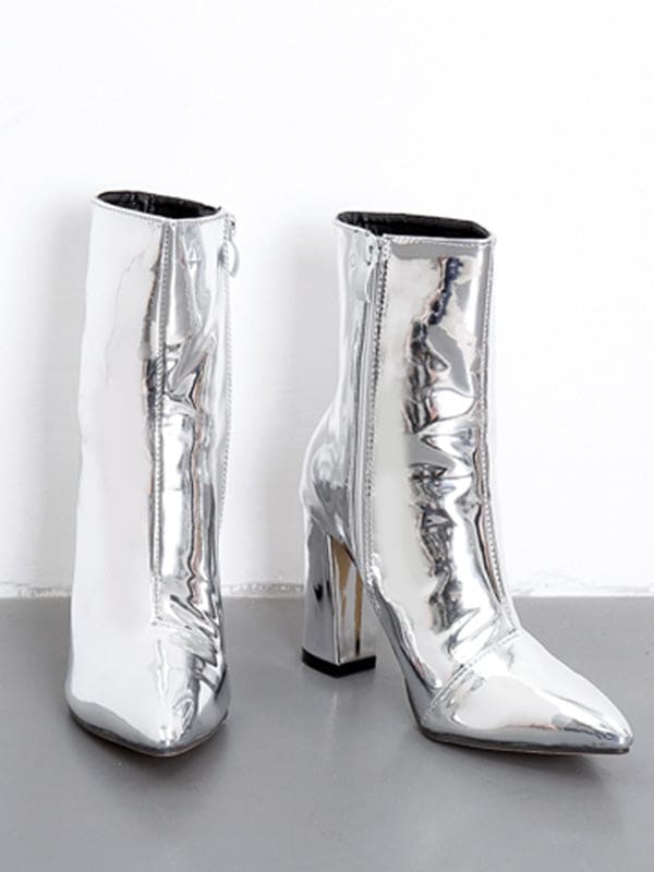 Kate | Metallic Pointed-Toe Ankle Boots with Block Heel