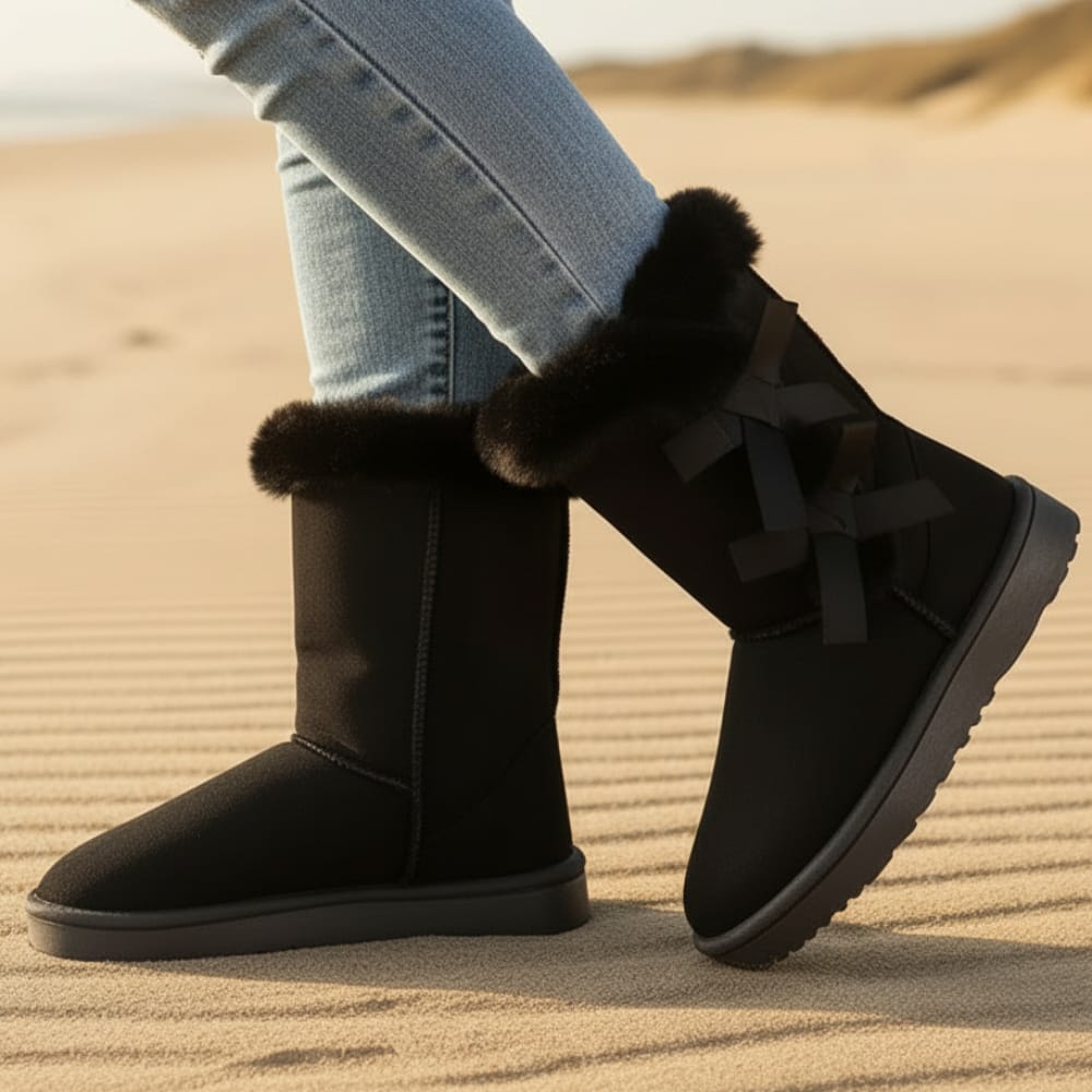 Sarah | Mid Calf Boots with Bow Detailing and Plush Lining