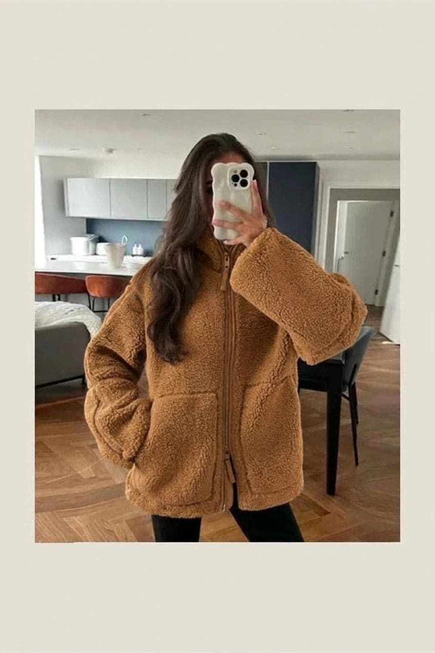 Helen | Oversized High Neck Zip-Up Teddy Fleece Jacket