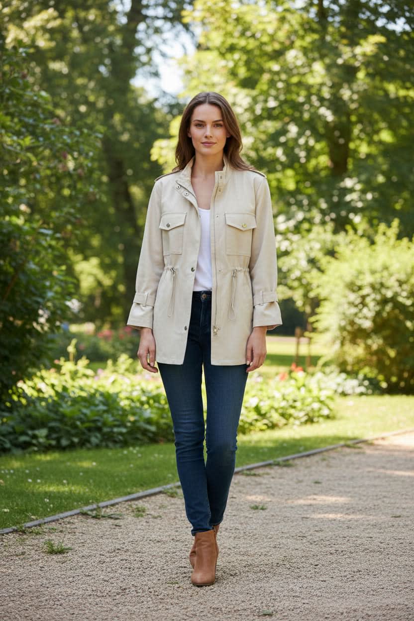 Niamh | Utility Jacket with Drawstring Waist and Flap Pockets