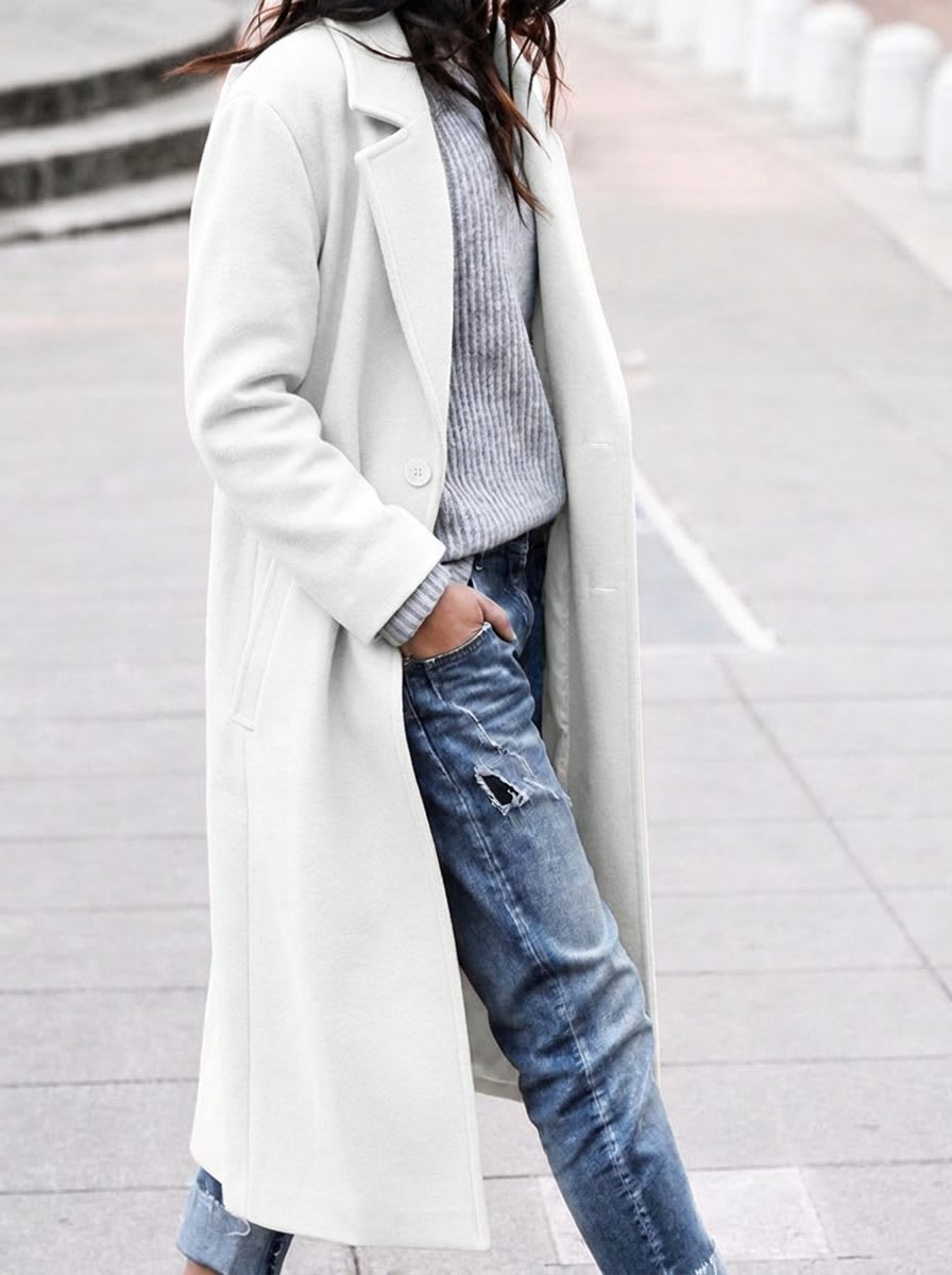 Nicola | Longline Notch Lapel Single Button Coat with Side Pockets