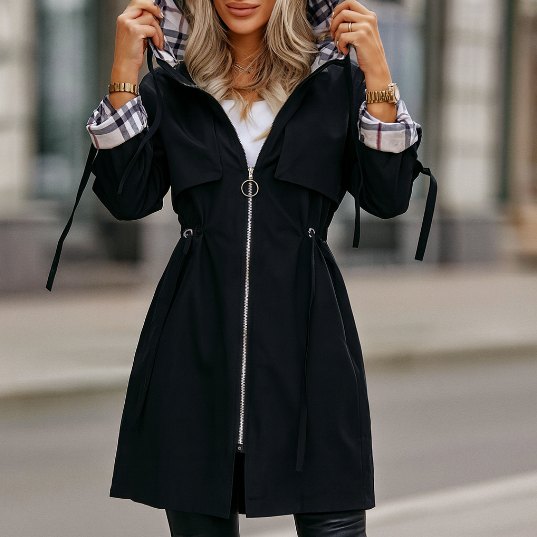 Sadhbh | Hooded Zip Coat With Adjustable Drawstring Waist