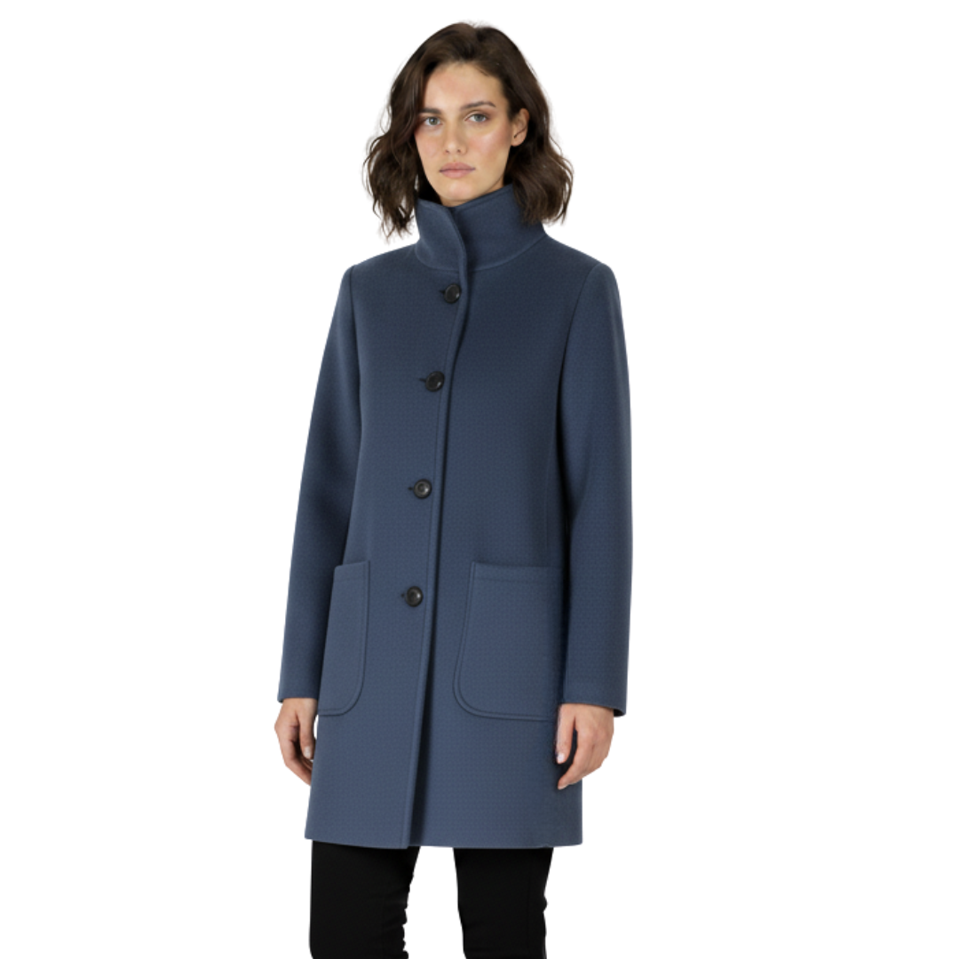 Caoimhe | Tailored Knee Length Coat With Stand Collar And Front Buttons