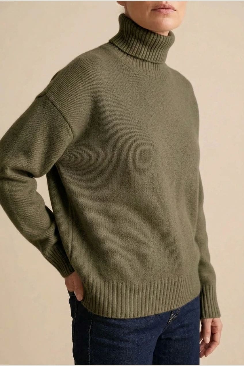 Mary | Relaxed Roll Neck Knit Jumper with Ribbed Trims