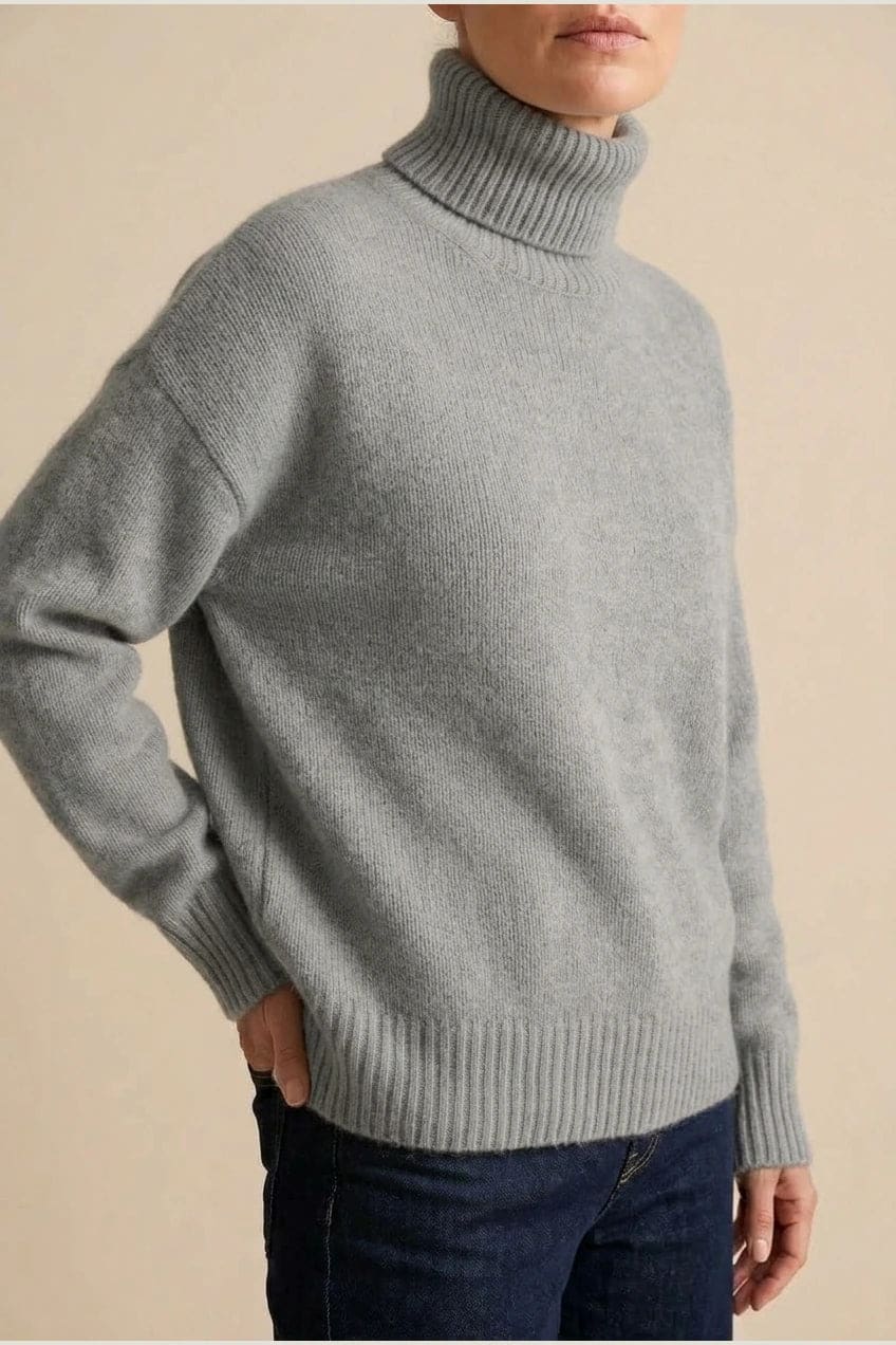 Mary | Relaxed Roll Neck Knit Jumper with Ribbed Trims