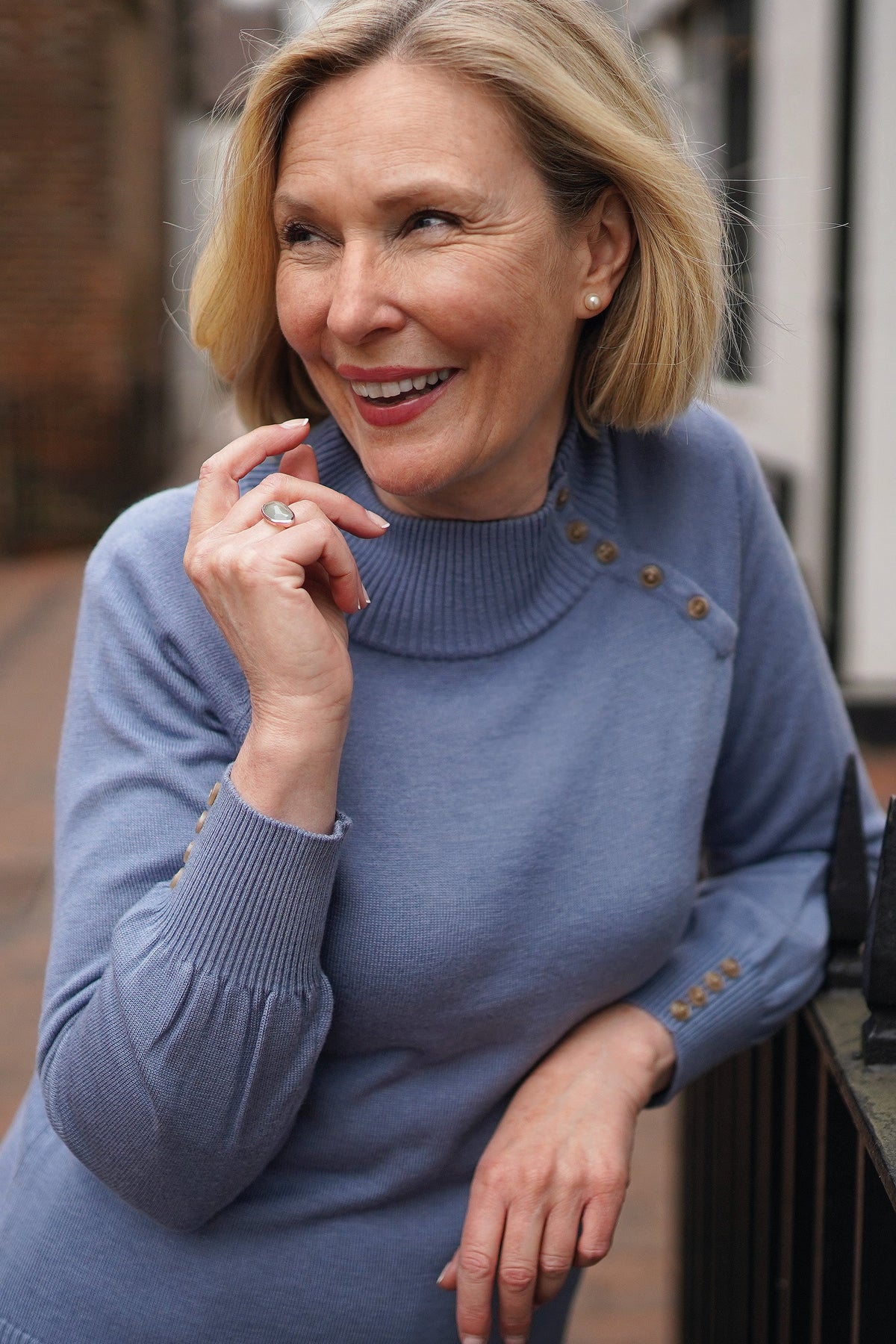 Erin | Button-Detail Funnel Neck Jumper with Ribbed Cuffs