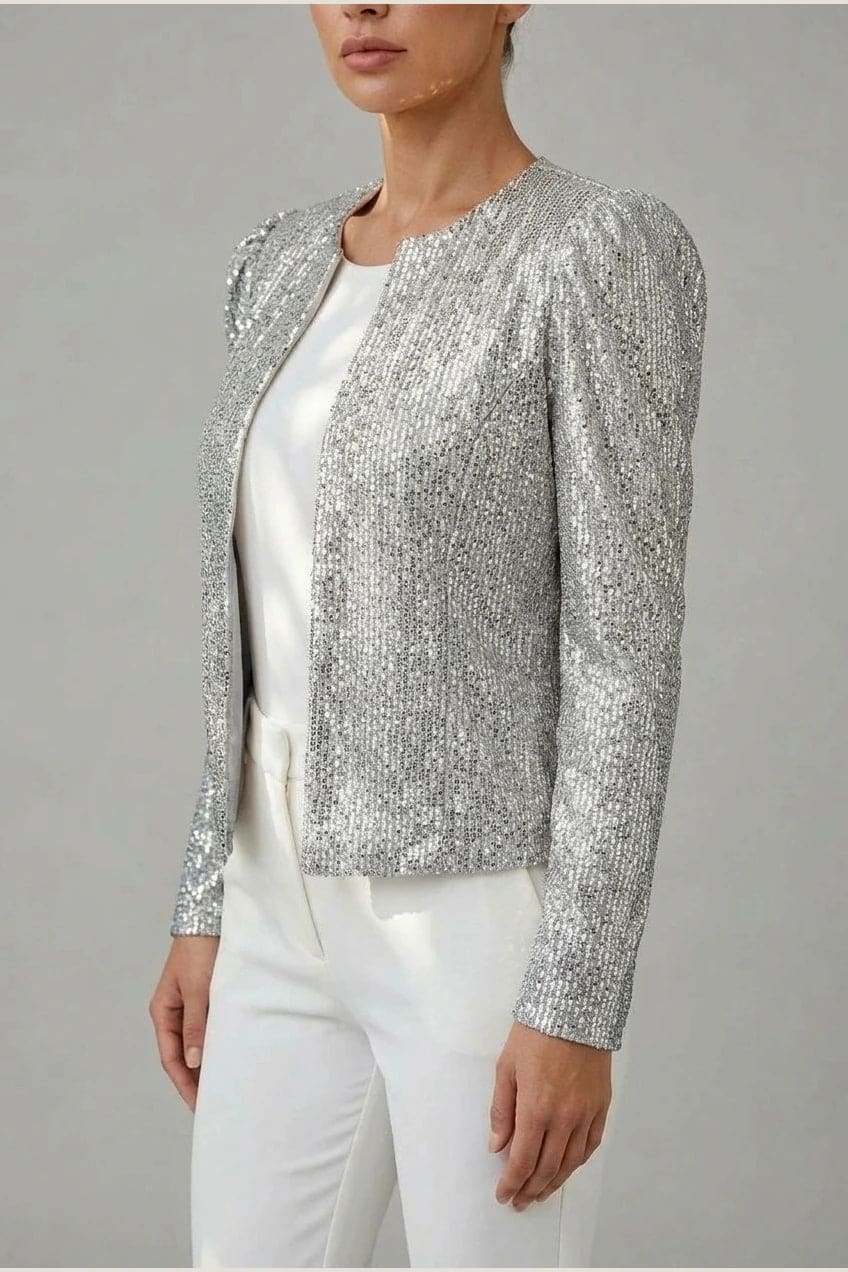 Martina | Sequin Open-Front Cropped Party Jacket with Structured Shoulders