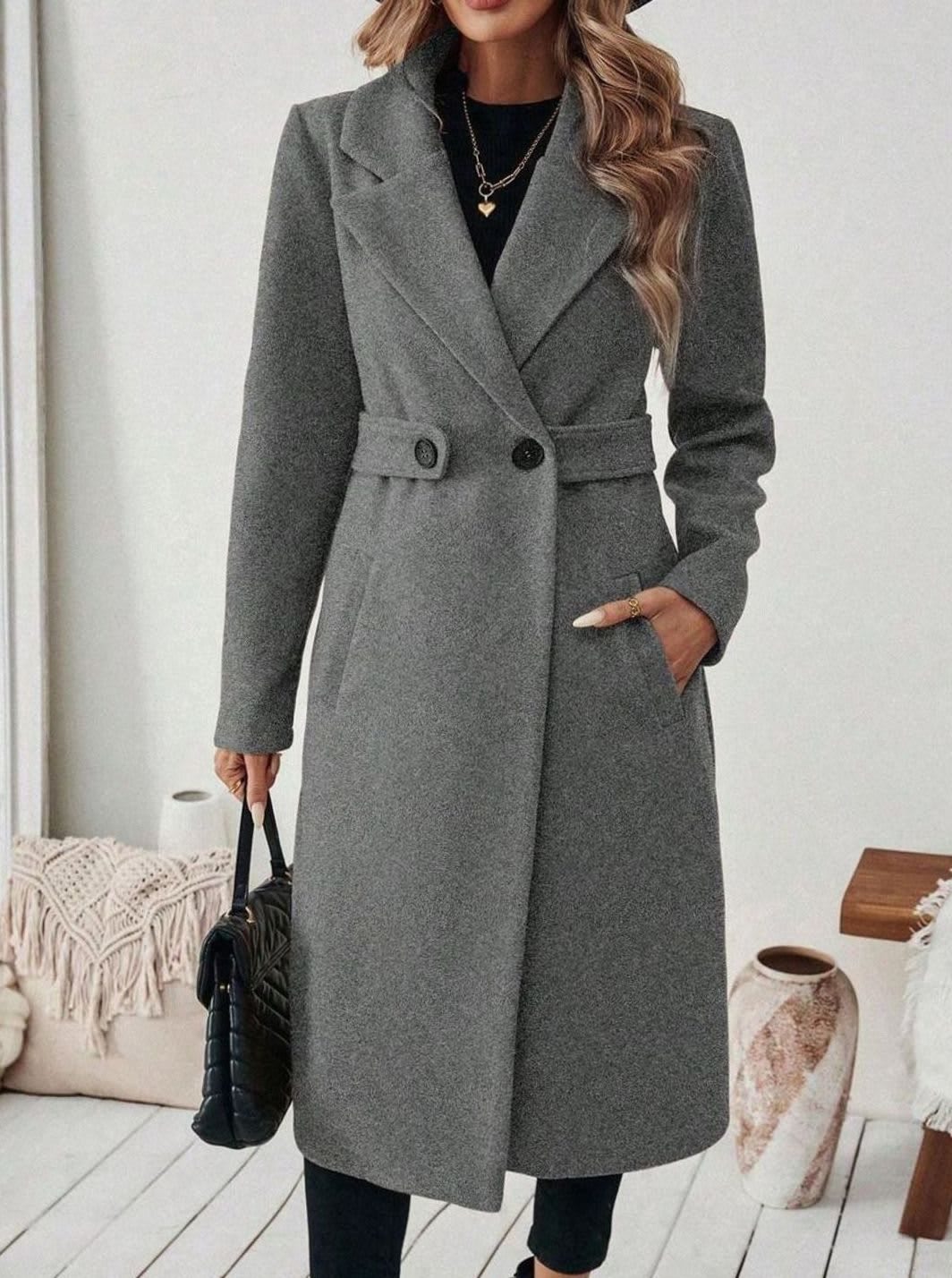 Teresa | Longline Notch Lapel Belted Coat with Pockets