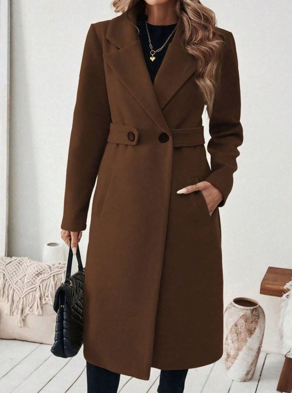 Teresa | Longline Notch Lapel Belted Coat with Pockets