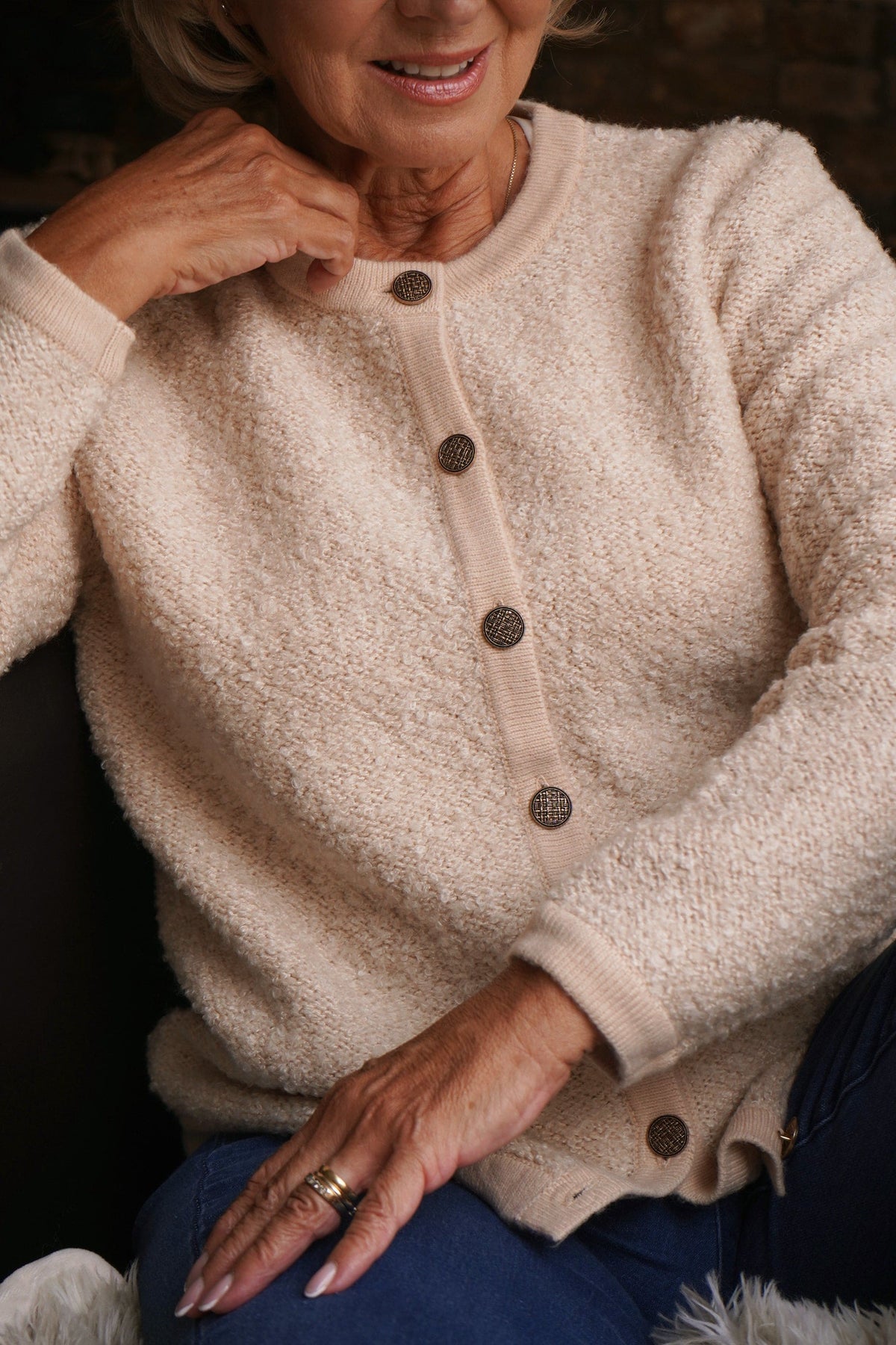 Rachel | Textured Longline Button Front Cardigan with Round Neck
