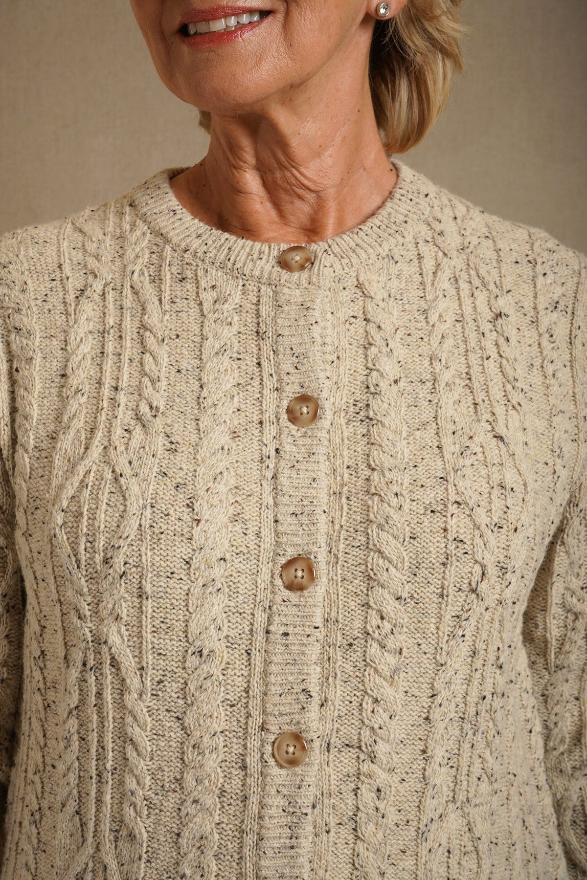 Julia | Cable Knit Button-Front Cardigan with Round Neck