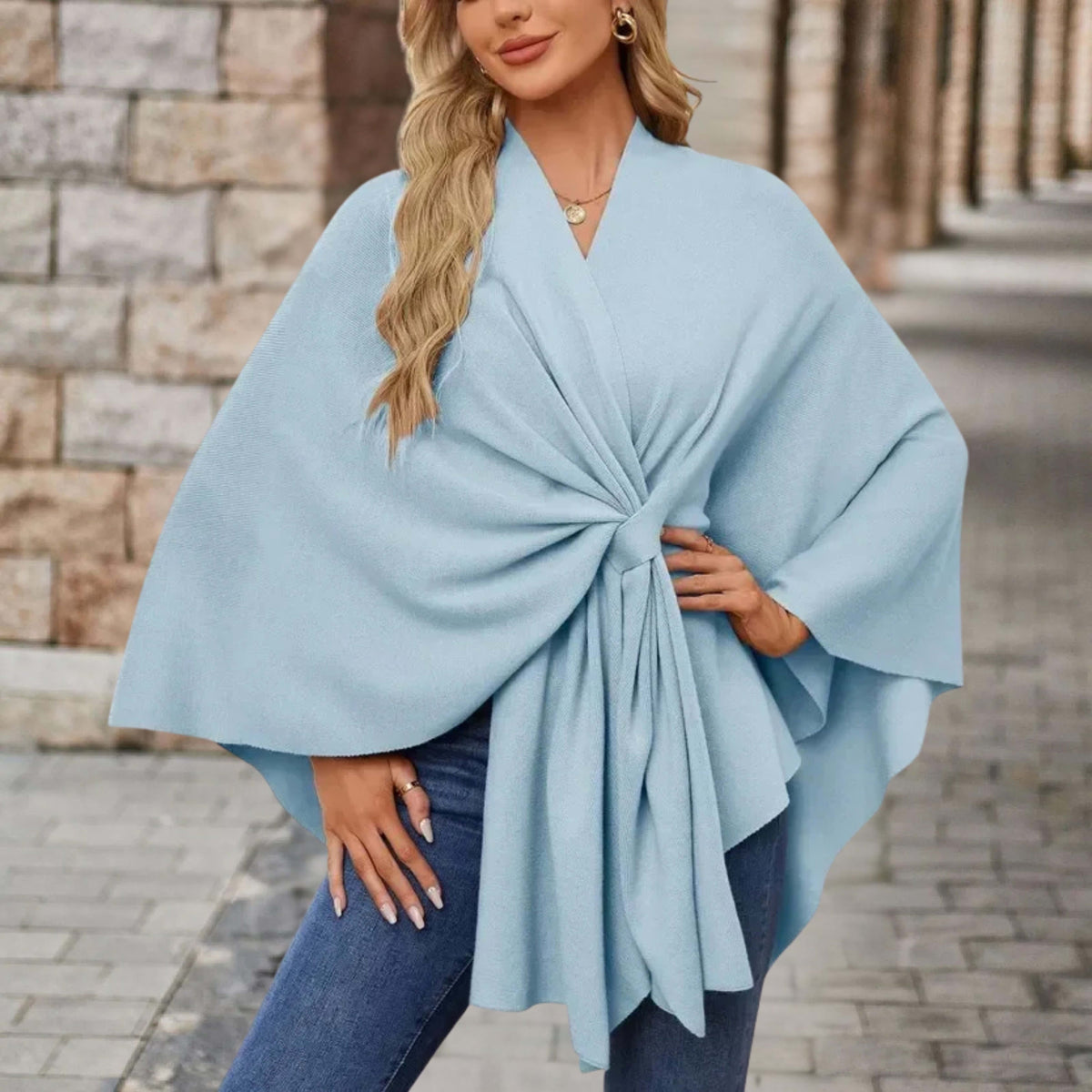 Aoife | Twist Front Draped Cape Poncho Wrap Top