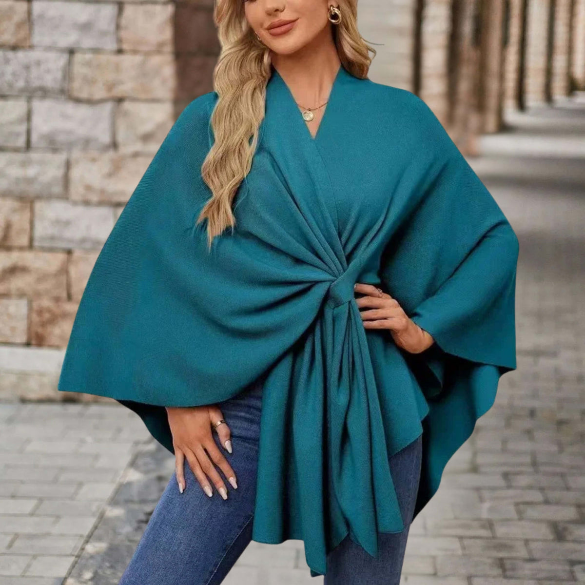 Aoife | Twist Front Draped Cape Poncho Wrap Top