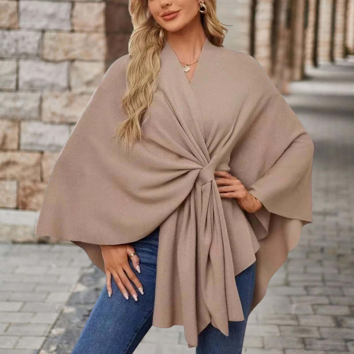 Aoife | Twist Front Draped Cape Poncho Wrap Top