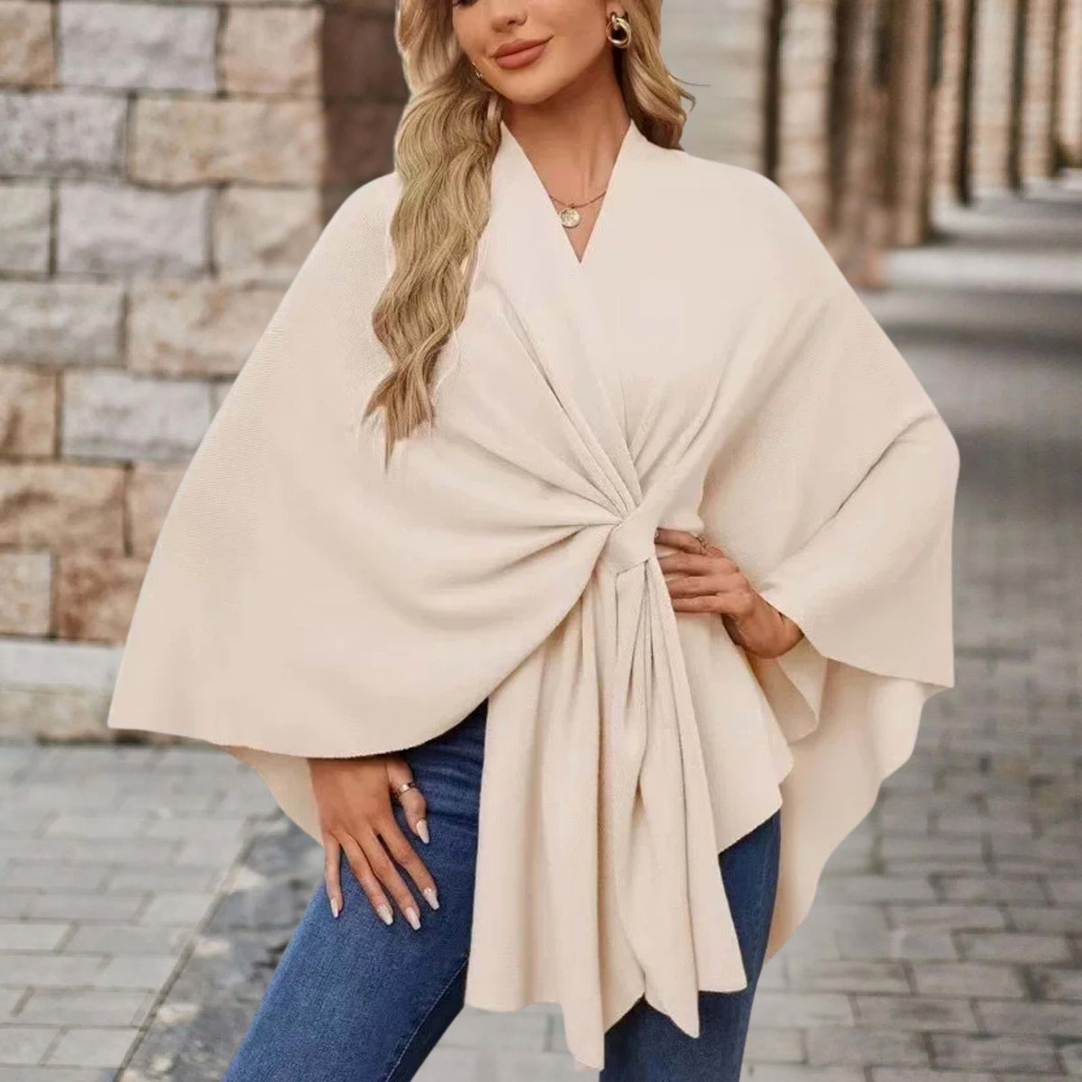Aoife | Twist Front Draped Cape Poncho Wrap Top