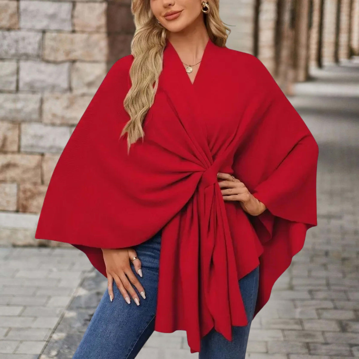 Aoife | Twist Front Draped Cape Poncho Wrap Top