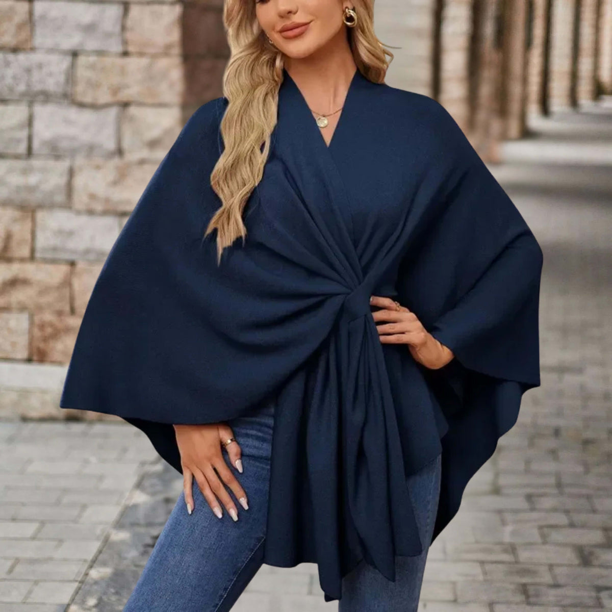 Aoife | Twist Front Draped Cape Poncho Wrap Top