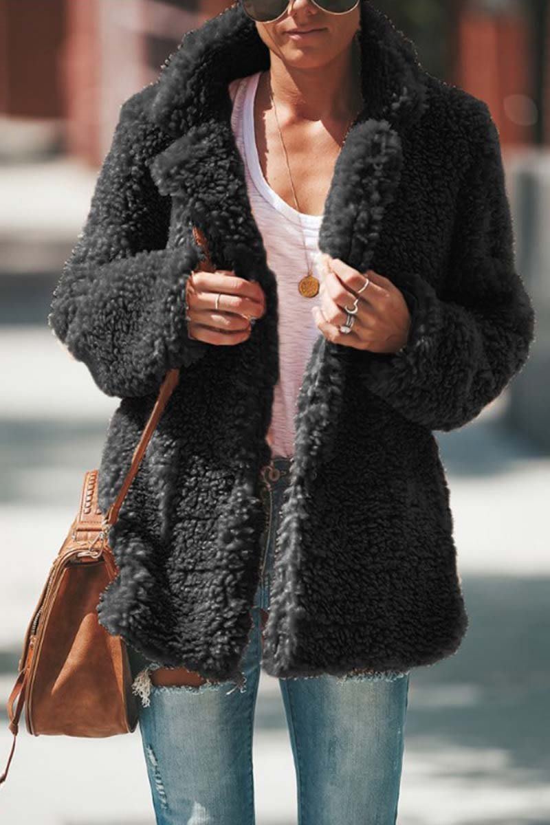 Louise | Textured Teddy Lapel Coat with Patch Pockets