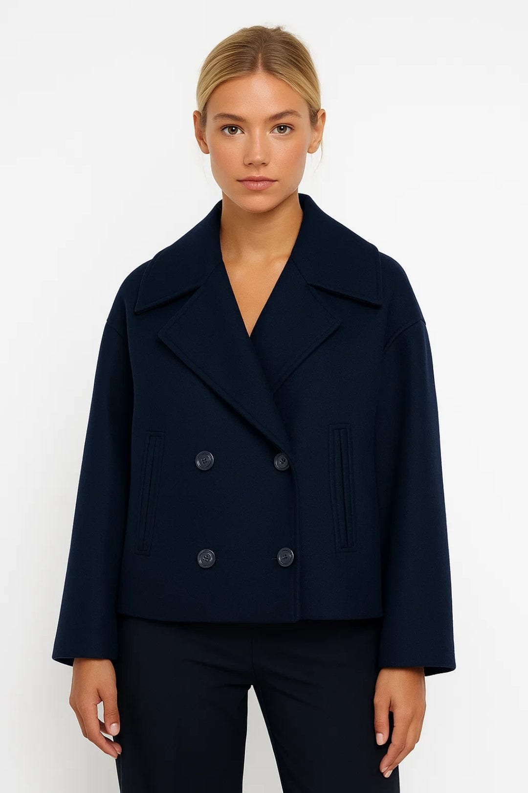 Mairéad | Cropped Double Breasted Peacoat with Oversized Lapels