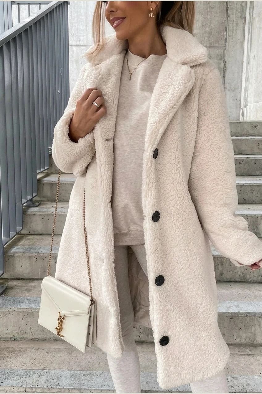 Natasha | Longline Teddy Coat with Notch Lapels and Side Pockets