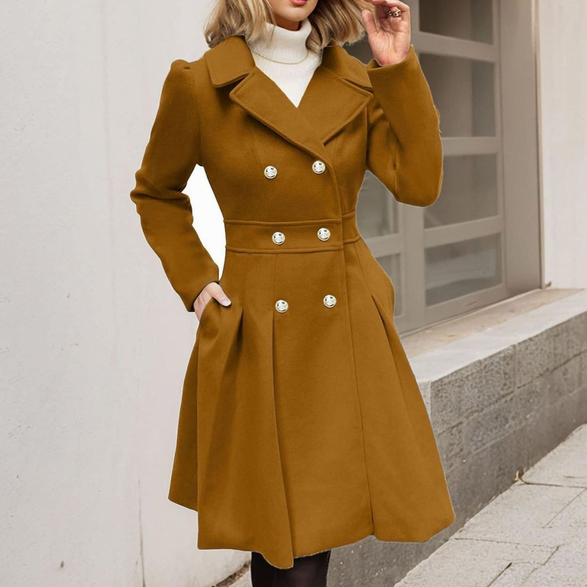 Natasha | Double Breasted Fit and Flare Midi Coat with Notch Lapel