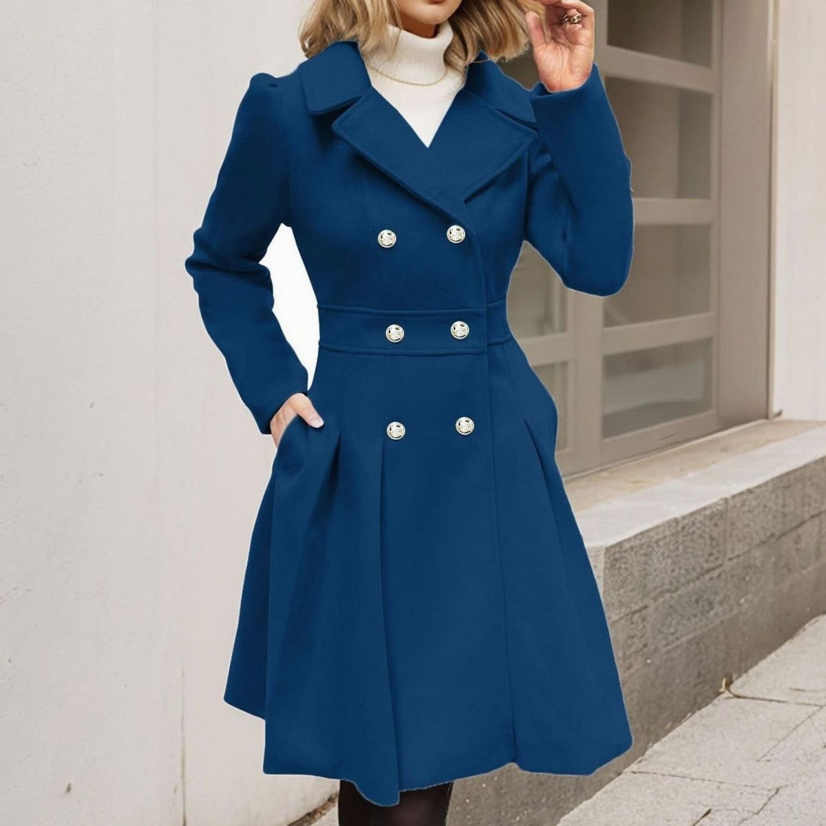 Natasha | Double Breasted Fit and Flare Midi Coat with Notch Lapel