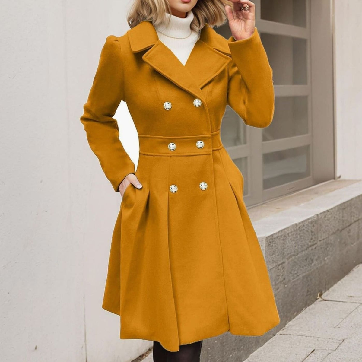 Natasha | Double Breasted Fit and Flare Midi Coat with Notch Lapel