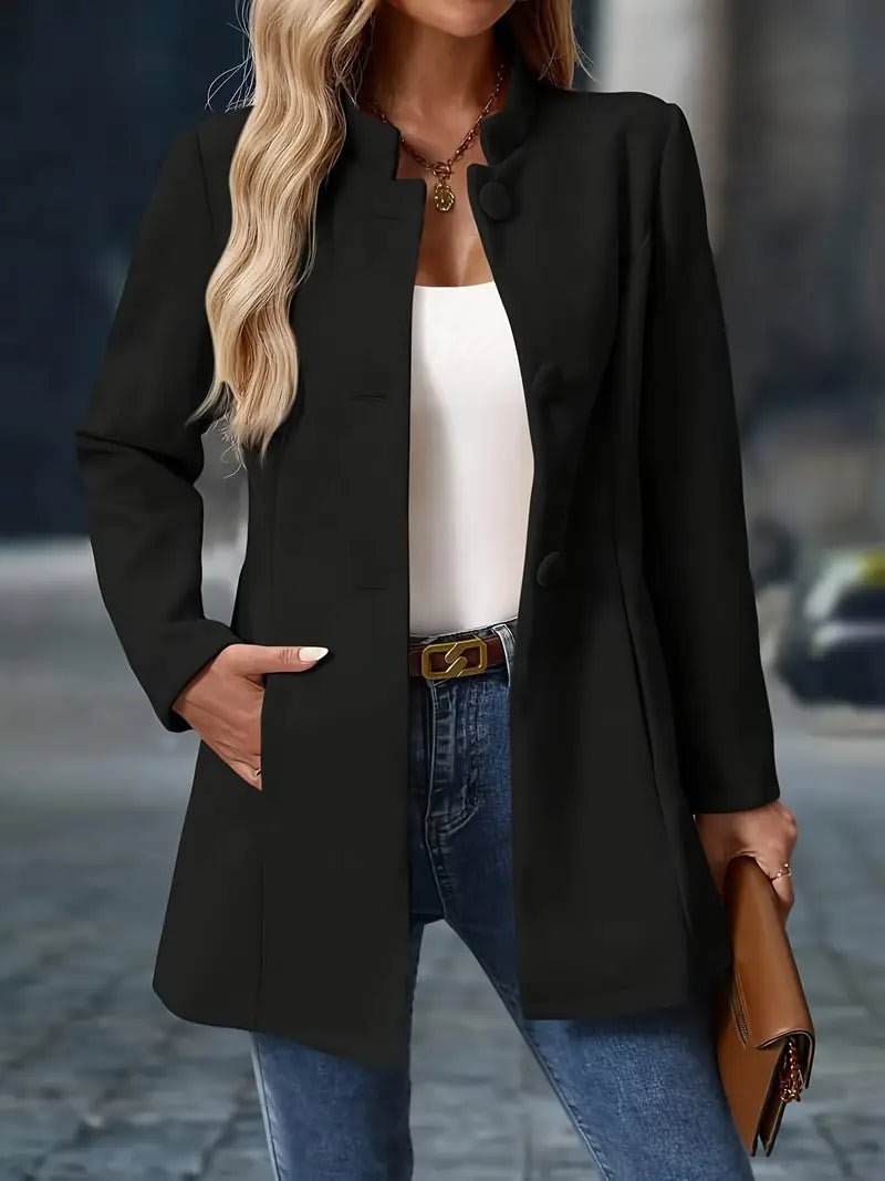 Orlaith | Stand Collar Longline Button-Front Coat with Welt Pockets