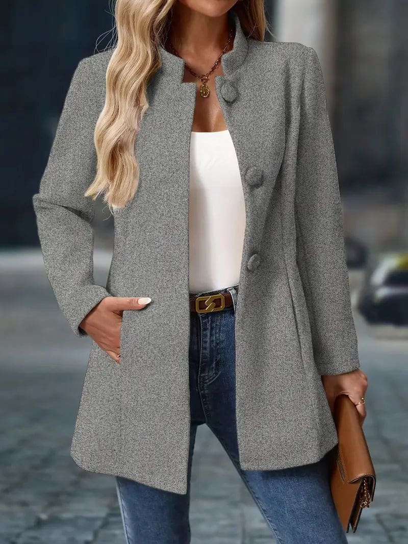Orlaith | Stand Collar Longline Button-Front Coat with Welt Pockets