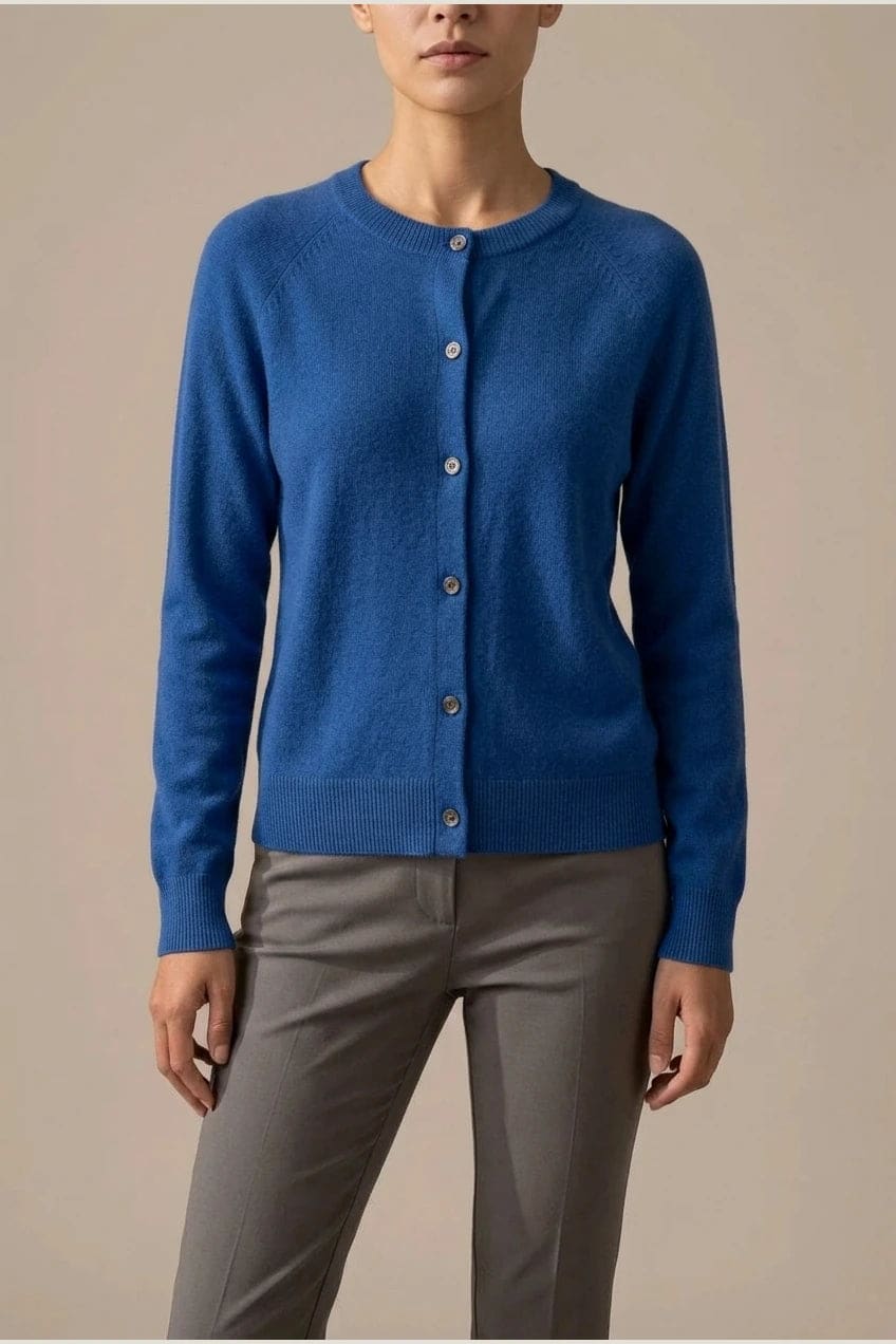 Elaine | Round Neck Button Front Knit Cardigan