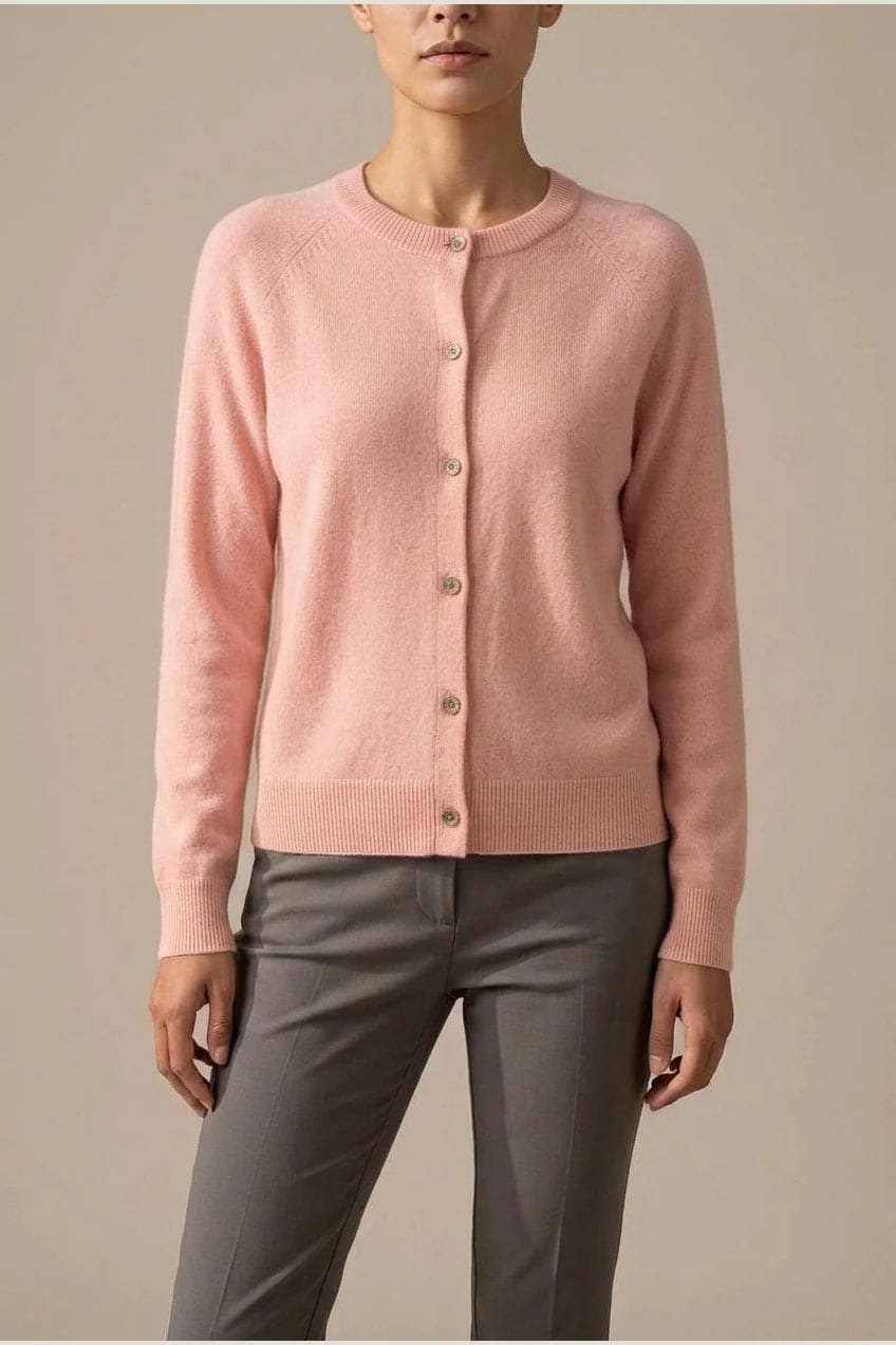 Elaine | Round Neck Button Front Knit Cardigan