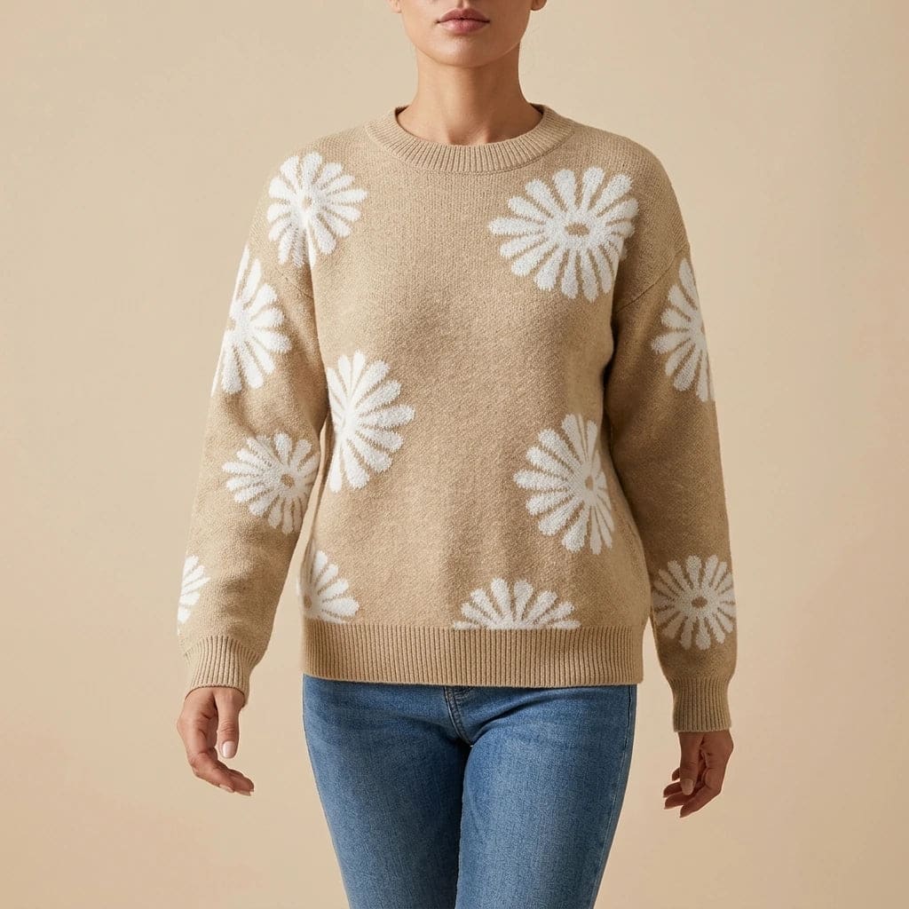 Deirdre | Floral Daisy Knit Crew Neck Relaxed Jumper