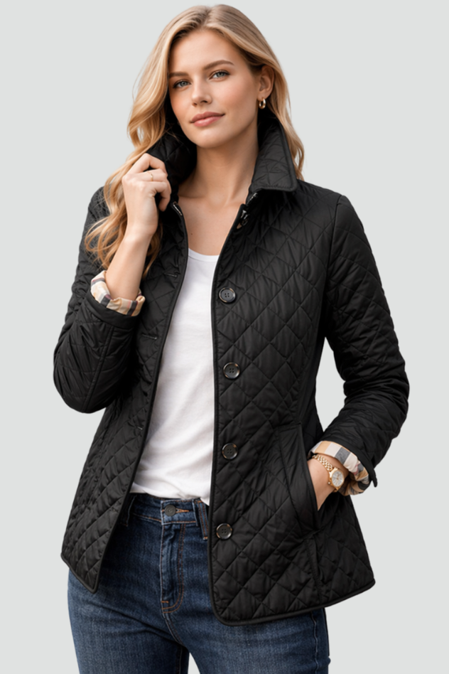 Edel | Diamond Quilted Button-Front Jacket with Point Collar