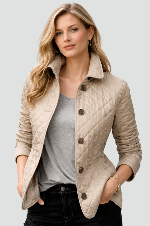 Edel | Diamond Quilted Button-Front Jacket with Point Collar
