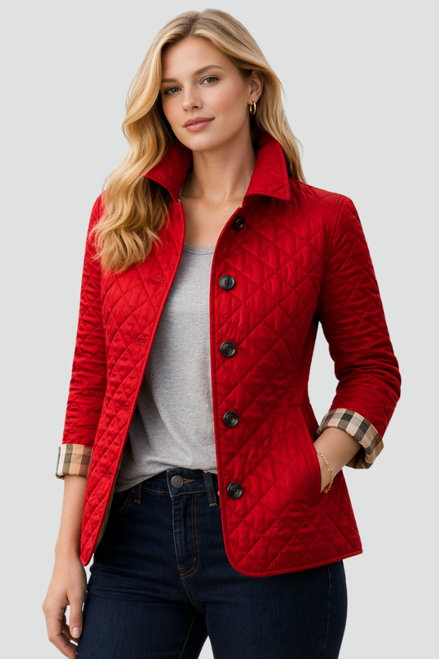 Edel | Diamond Quilted Button-Front Jacket with Point Collar