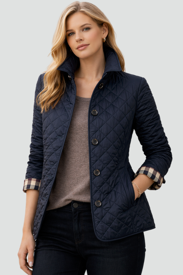 Edel | Diamond Quilted Button-Front Jacket with Point Collar