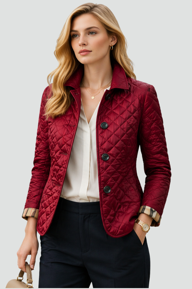 Edel | Diamond Quilted Button-Front Jacket with Point Collar