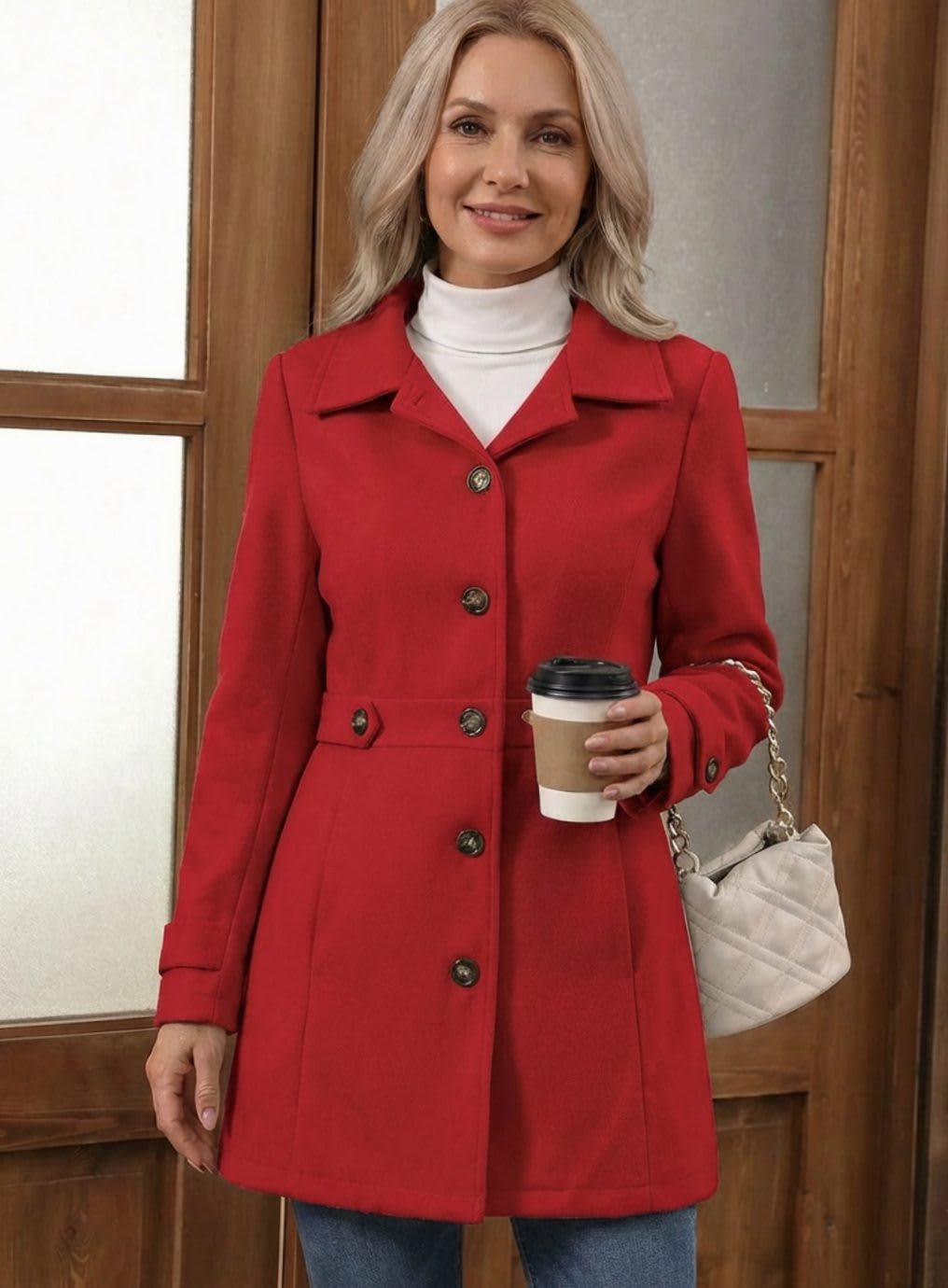 Deirdre | Single Breasted Knee Length Coat with Waist Tabs and Notch Collar