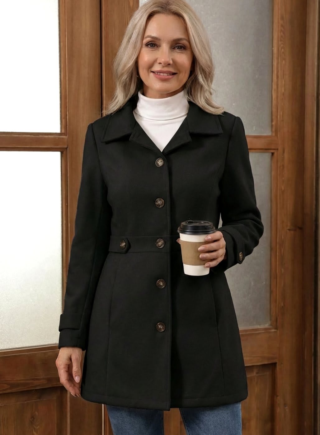 Deirdre | Single Breasted Knee Length Coat with Waist Tabs and Notch Collar