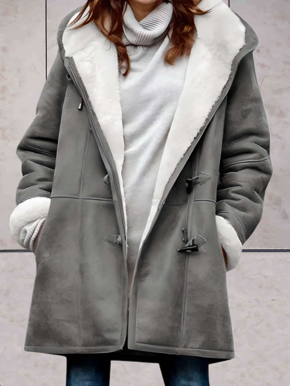 Maria | Hooded Toggle Duffle Coat with Contrast Borg Lining