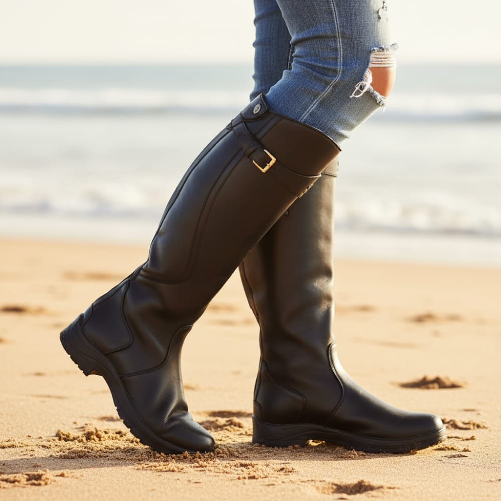 Maura | Knee High Boots with Buckle Detail and Low Heel