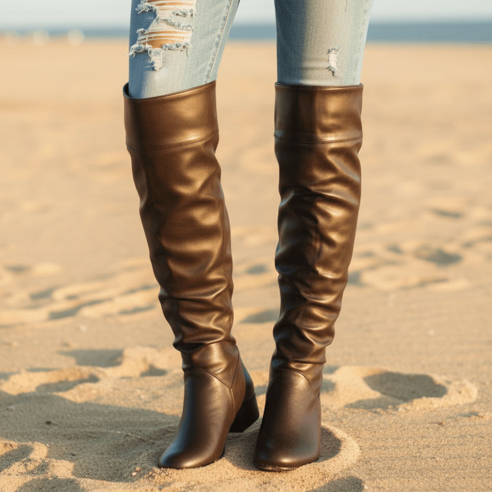Amy | Knee High Slouchy Boots with Slip-On Design and Round Toe