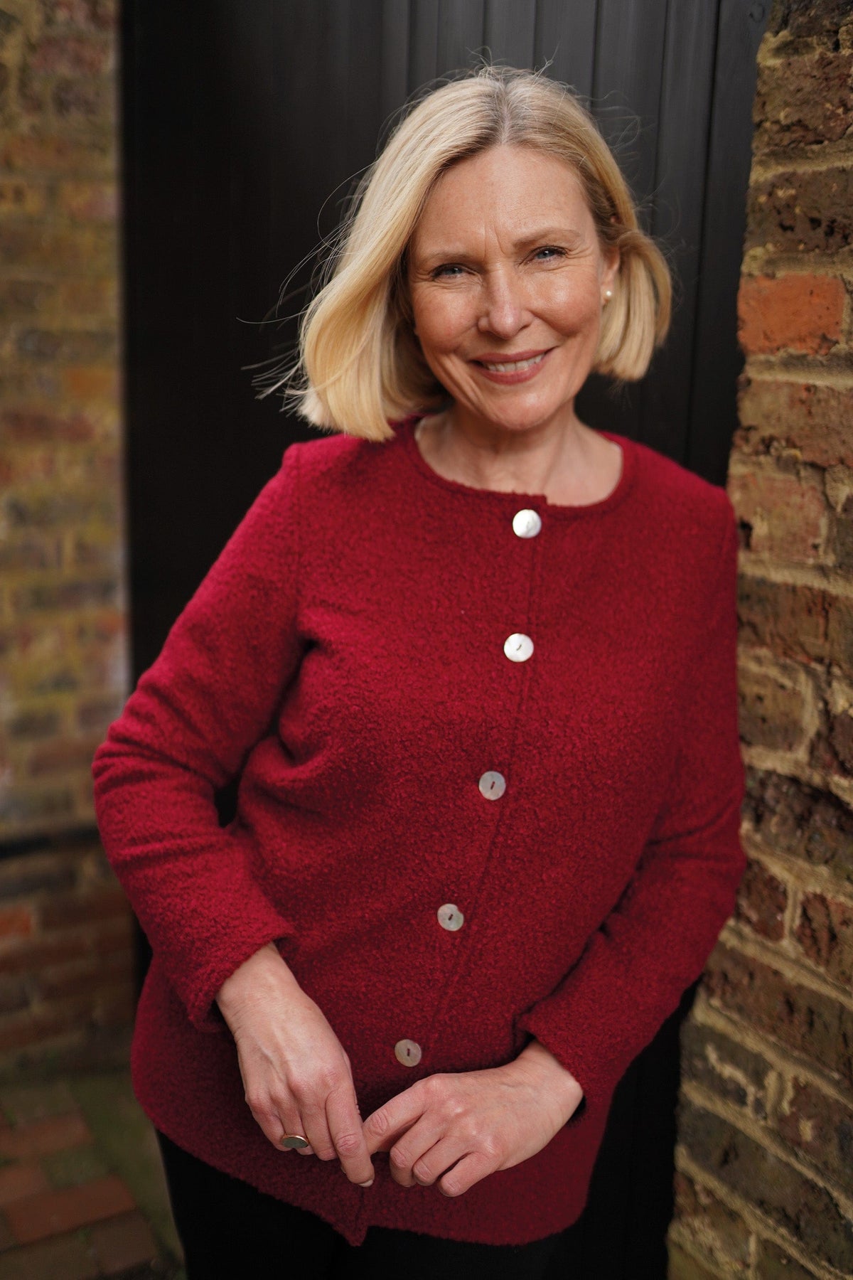 Neasa | Textured Bouclé Button-Front Cardigan Jacket with Round Neckline