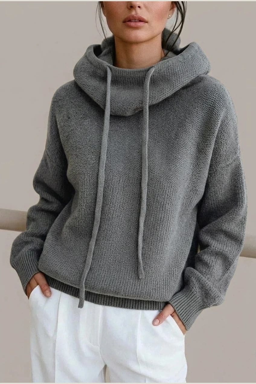 Lorna | Knitted Drawstring Hooded Jumper with Ribbed Hem