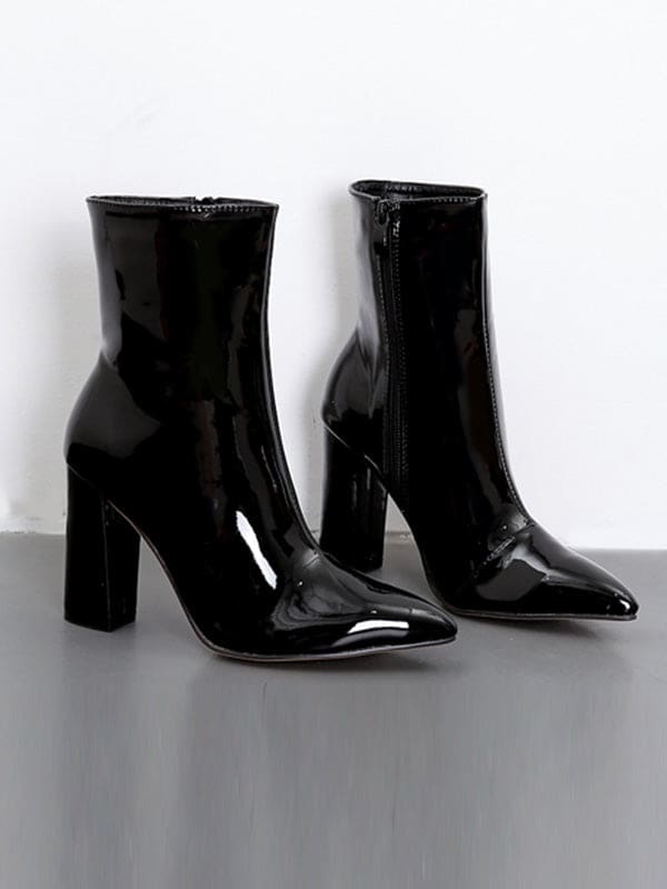Kate | Metallic Pointed-Toe Ankle Boots with Block Heel
