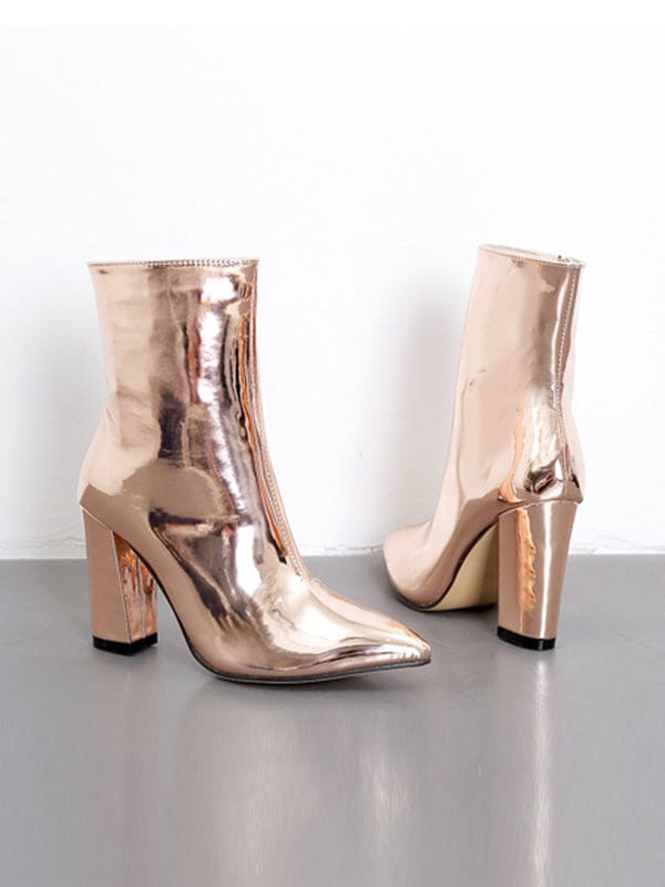 Kate | Metallic Pointed-Toe Ankle Boots with Block Heel